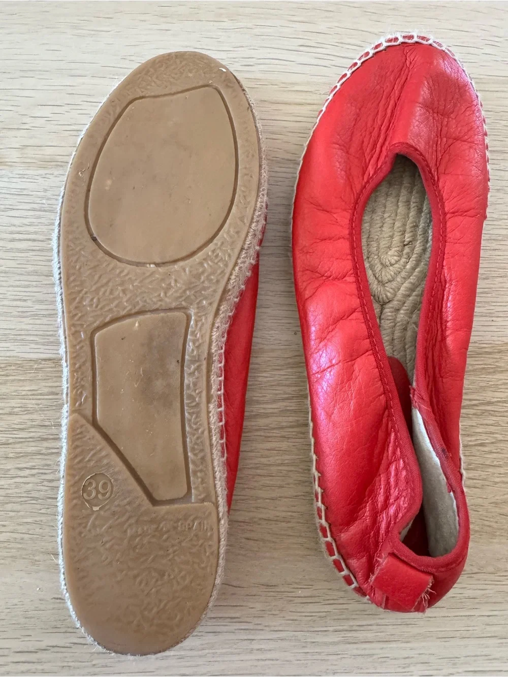 Free People Red Leather Espadrille Flats - Bohemian Summer Shoes - EU 39